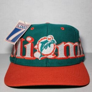 NWT Vintage 90s Miami Dolphins Logo 7 Spellout NFL Football Hat Cap Snapback W🔥